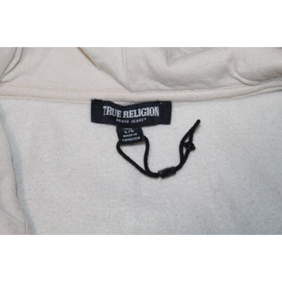 True Religion Hoodie Mens Large Beige Full Zip Sweatshirt Horseshoe Buddha Logo - Picture 3 of 7